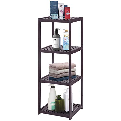 Oksale Bamboo Bathroom Shelf Bathroom Organizer Rack Wood Bathroom Corner Shelf, 4-Tier Narrow Shelving Unit Bathroom Towel Shelf Storage Stand, 38.6Ã—13.8Ã—13inch, USA Stock (Brown)