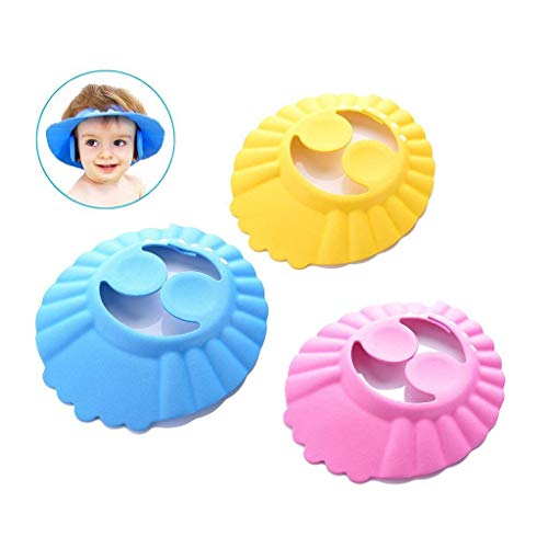 Formemory 3Pcs Baby Bath Earmuffs Shampoo Cap, Children's Safe Shampoo Shower Bathing Protection Adjustable Waterproof Bathing Cap