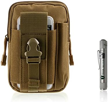MOLLE Pouch with Flashlight - Water-Resistant EDC Tactical Bag Attachment With Cell Phone & Gadget Pockets to Hold Utility Gear - Available in Black or Tan
