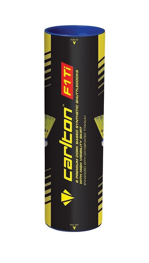 Carlton Premium Badminton Shuttle F1 TI Yellow – Red, Fast Speed (78 Grains), for Tournament and Club Players (1 x 6 Tube)