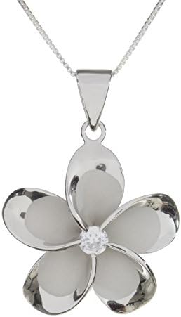 Sterling Silver 15mm Plumeria Rhodium Plated Pendant Necklace