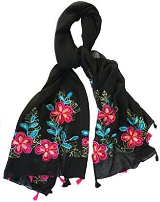 Corona Collection Floral Embroidered Scarf Black
