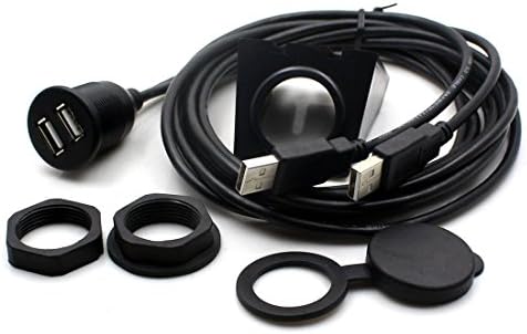 CoolDi Car Flush Mount 2 USB 2.0 Male to 2 USB 2.0 FemalePort Waterproof Extension Dash Pannel Mount Cable for Car Truck Boat Motorcycle Dashboard Panel(2M)