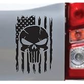 American Flag Skull Decal Vinyl Sticker for Car Truck Decal Van Windows Laptop, Black US Flag Skull Bumper Sticker | Black | 8 inches