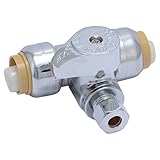 SharkBite 24983A Service Tee Stop Valve, 1/2 Inch x 1/2 Inch x 1/4 Inch, 1/4 Turn, Compression Service Stop Fitting, Water Valve Shut Off, Push-to-Connect, PEX, Copper, CPVC, PE-RT