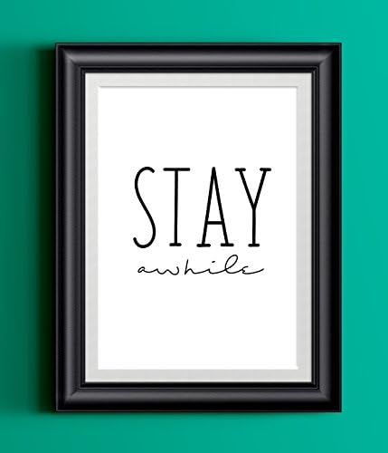 STAY A WHILE Poster | Wall Decor Cute Black White Word Block Typography