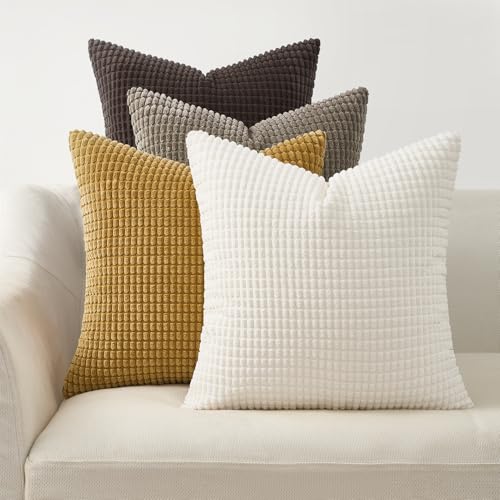Topfinel Dekorative Dekokissenbezüge im Boho-Stil, rustikal, rustikal, modern, weicher Kordsamt, kleine Ausbuchtung, quadratisch, 40 x 40 cm, 4 Packun