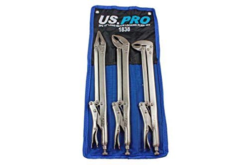 US PRO Tools 3 Piece 15" Flat & Curved Jaw Long Reach Locking Mole Grip Pliers 1838