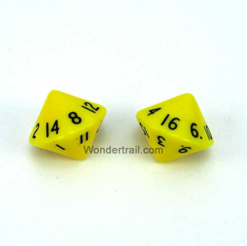 WCXXQ1602E2 Yellow Opaque Dice with Black Numbers D16 Aprox 16mm (5/8in) Pack of 2 Dice Chessex
