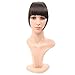 HUA MIAN LI Bob Flat Hair Bangs Heat Resistant Synthetic Hair Clip-in Bangs Straight Bangs With Fringe One Piece Clip Aoert (Black)