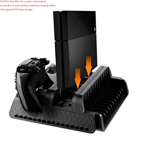 Vertical Stand for PS4/PS4 Slim/PS4 Pro,iUcar PS4 Series Vertical Stand with Cooling Fan and Dual Controllers Charging Station for PS4/PS4 Slim/PS4 Pro,3 Built-in Cooling Fans Vertical Stand for PS4/PS4 Slim/PS4 Pro,iUcar PS4 Series Vertical Stand with Cooling Fan and Dual Controllers Charging Station for PS4/PS4 Slim/PS4 Pro,3 Built-in Cooling Fans