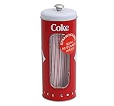 Coca-cola Tin Collectible Drinking Straw Holder Dispenser With 50 Straws