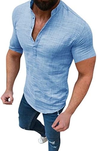 Godathe Men's Casual Shirt Top Cotton Linen T-Shirt Loose Tops Short Sleeve Blouse