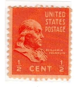 Postage Stamps United States. One Single 1/2 Cent Deep Orange Benjamin