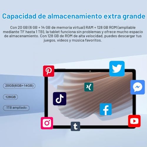 Tablet Android 2026 de 10,1 polegadas, octa-core, com 20GB de RAM + 128GB de ROM +2TB | WiFi 5G | FHD | MSG | Bluetooth 5.0 | 8 MP + 5 MP | Tablet Tátil Tipo C, Caixa, Teclado e Rato - Preto