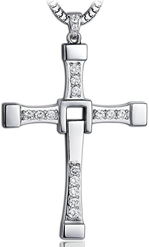 PALLION® Fast &amp; Furious 7 19.7 Inch Jewelry Mens Womens Pure Silver Cross Dominic Toretto Cross Chain Rotatable Necklace US Seller