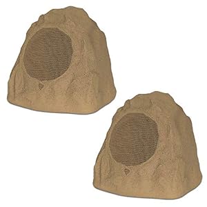 Theater Solutions 2R8S Outdoor Sandstone 8″ Rock 2 Speaker Set for Deck Pool Spa Yard Garden
