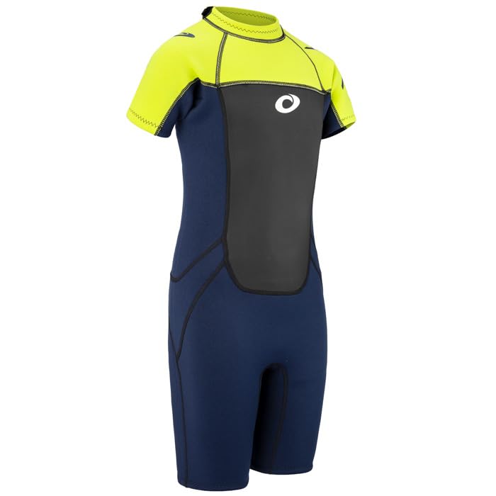 Osprey Origin 3mm Wetsuit, Kids Shortie Summer Wetsuit, Boys and Girls Short Sleeve Wetsuit Neoprene, Yellow, M Short