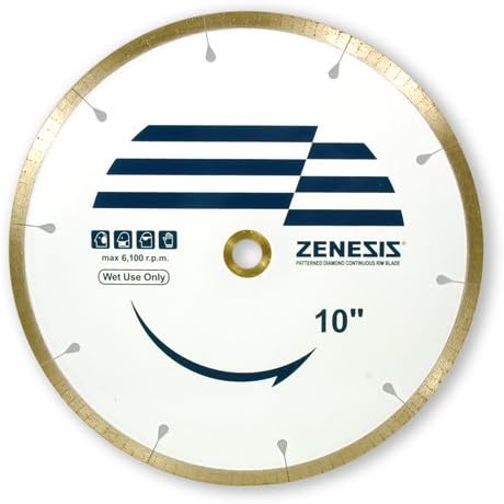 Zenesis Supreme 10-Inch Wet Cutting Continuous Rim Diamond Blade with 1" - 5/8" Arbor for Porcelain, Granite and Hard Materials