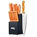 Ginsu Essential Series 14-Piece Stainless Steel Serrated Knife Set – Cutlery Set with Orange Kitchen Knives in a Black Block, 03886OSDS