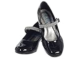 Girls Low Heel Girls Dress Shoe with Rhinestone Strap (2, Black Patent)