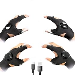 2 Pairs LED Flashlight Gloves, 1 Pair Rechargeable