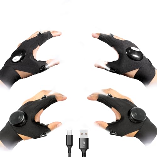 2 Pairs LED Flashlight Gloves, 1 Pair Rechargeable