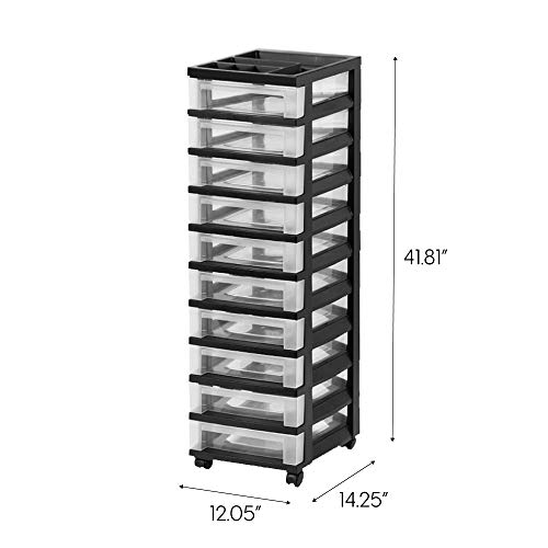 IRIS USA MC3100TOP 10Drawer Storage Cart with Organizer Top, Black/Clear Pricepulse