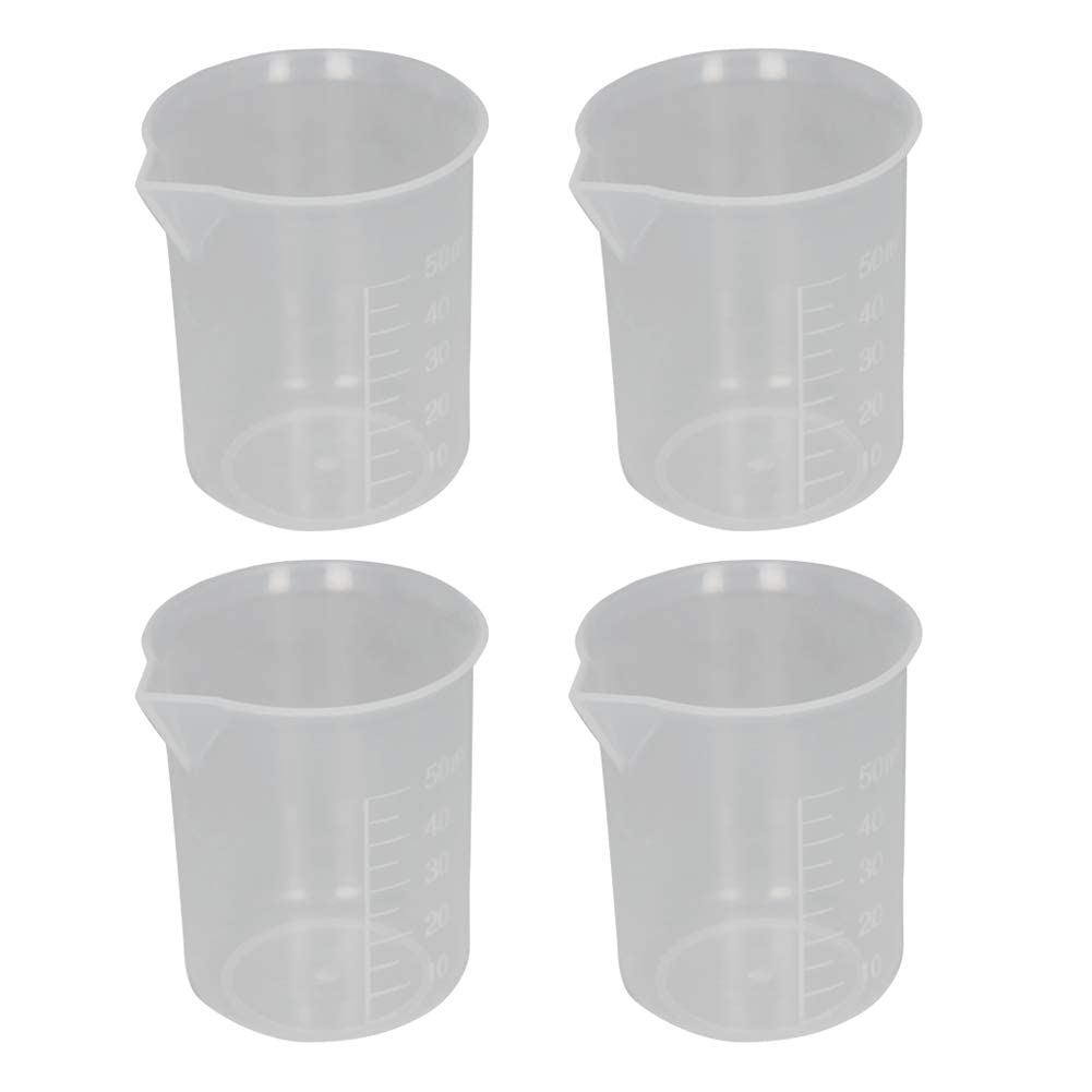 Othmro 4-Pack Plastic Measuring Cup Beaker Laboratory Set 50ml Capacity Clear