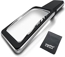 MagniPros 3X Large Wide Horizontal Handheld Magnifying Glass with 6 Ultra Bright Built-in LED Lights & 2 Adjustable Brightness Levels & Bonus Cleaning Cloth