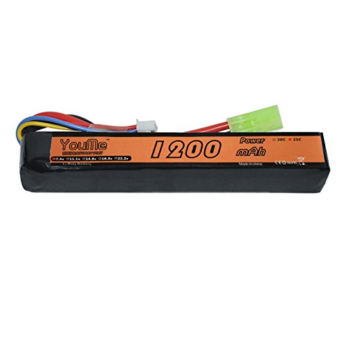 Youme 2S 1200mAh 25C-50C 7.4v LiPo Airsoft Battery With Mini Tamiya Connector for AK Airsoft Gun Model - Thumbnail 2