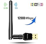 Carantee USB WiFi Adapter 1200Mbps, Wireless Network WiFi Dongle with 5dBi Antenna for PC/Desktop/Laptop/Mac, Dual Band 2.4G/5G 802.11ac,Support WinXP/7/8/10/vista, Mac10.6-10.13
