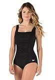 Speedo Women's Endurance+ Shirred Tank One Piece Swimsuit, Black, Size 12