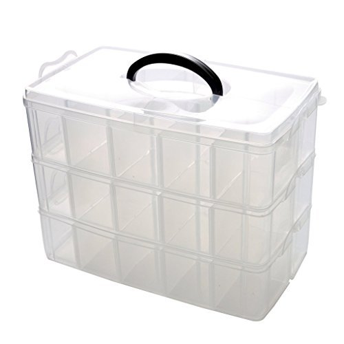 Kamay's Extra Large 3 Tier Stackable Adjustable Compartment Slot Bead Craft Jewellery Tool Storage Organiser, with 30 Compartments, Container Box, White