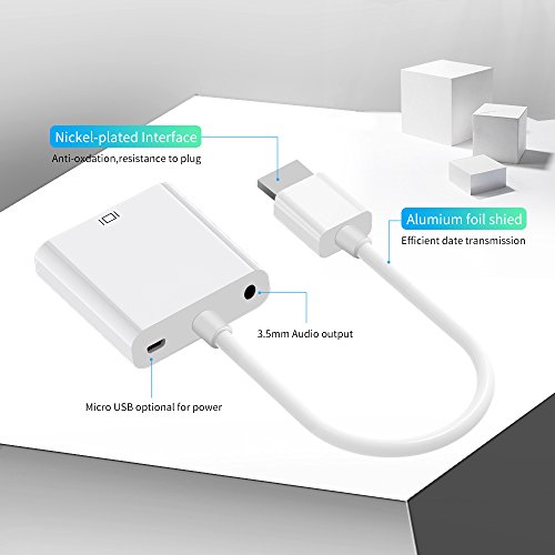 HDMI to VGA Adapter, Humixx Active Video Adapter Converter with 3.5mm Audio Jack 1080P for Computer, Desktop, Laptop, PC, Monitor, Projector, HDTV, Chromebook, Raspberry Pi, Roku, Xbox and More