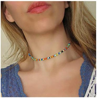 Bohe ビーズチョーカーネックレス シルバービーチ ビーズネックレス チェーンビーズネックレス ジュエリー 女性と女の子用