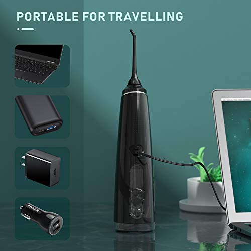 Liberex Cordless Water Flosser for Teeth - Portable USB Rechargeable 4 Floss Modes Oral Irrigator with OLED Display, Waterproof Dental Cleaner Pick for Braces, Travel, 5 Jet Nozzles