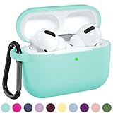 DGege Silicone Case Cover Compatible with Apple AirPods Pro, Protective Case with Carabiner for Airpods 3 (Front LED Visible), Mint Green