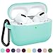 DGege Silicone Case Cover Compatible with Apple AirPods Pro, Protective Case with Carabiner for Airpods 3 (Front LED Visible), Mint Green