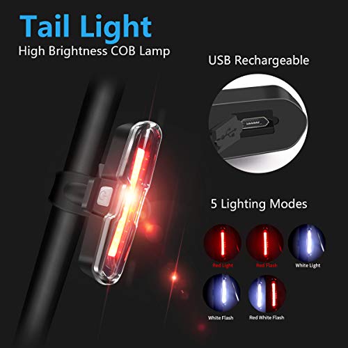Bike Light set - Waterproof USB Rechargeable LED Bicycle Light Front and Taillight - Easy Install for Kids Men Women Road Cycling Safety Flashlight - Fits All Cyclings, Hybrid, Road, MTB,Night Sports