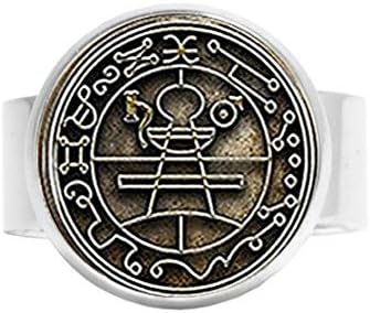 Key of Solomon Sigil Adjustable Ring,in Silver Plated Bezel Adjustable Ring,with Matching Chain Adjustable Ring，Unique Adjustable Ring Customized Gift，Everyday Gift Adjustable Ring