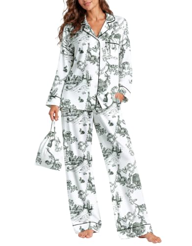 SAPJON Silk Satin 2 Piece Pajamas for Women Set, Cute Long Sleeve Pjs at Amazon