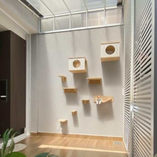 Playground Para Gatos 9Pçs Premium Resistente Já Montado Com Kit Fixação e Rede (PRETO) (Branco)