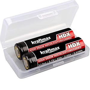 kraftmax 2er Pack HDX High Drain Akku – 3,7V / 25A / 9,62 Wh – Akkus speziell für E Zigarette/E Shisha mit Schutzschaltung