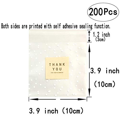 Small Clear Cello Bags Cellophane Cookie Candy Bakery Thank You Treat Party Favors Bags with Decorative Stickers, 200 Bags+ 100 Thank You Labels