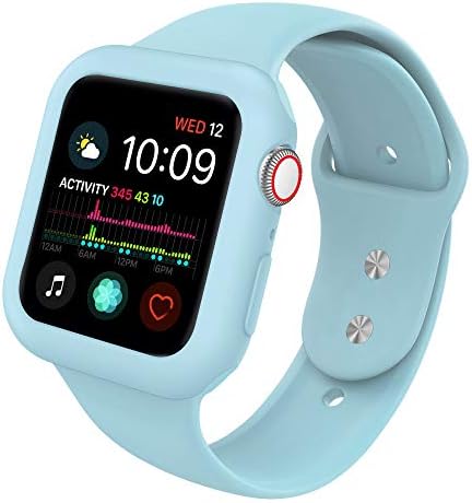 Ksaier Compatible with Apple Watch Band 40mm 44mm with Case, Shock-Resistant Protective Case with Soft Silicone Sport Strap, Compatible Apple Watch Series 4 Sport Edition