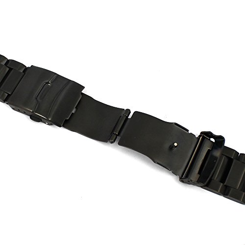 Stainless Steel Watch Band Classic Watch Strap 24mm with Double Buckles Clasp Bracelet Wristband Strip Replacement - Black - Thumbnail 4
