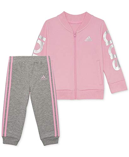 adidas Girls' Tricot Zip Jacket and Pant Set (Light Pink/Silver/Grey, 6X)