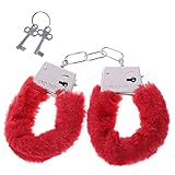 a-YUEYUE Stylish Charm Fluffy Hand Cuffs, Soft Handcuffs with Lock Keys for Couples - Red