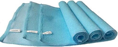KAKOOI Exfoliating Washcloth, 35ins Long Bath Towels,3pcs (3 Blue set)